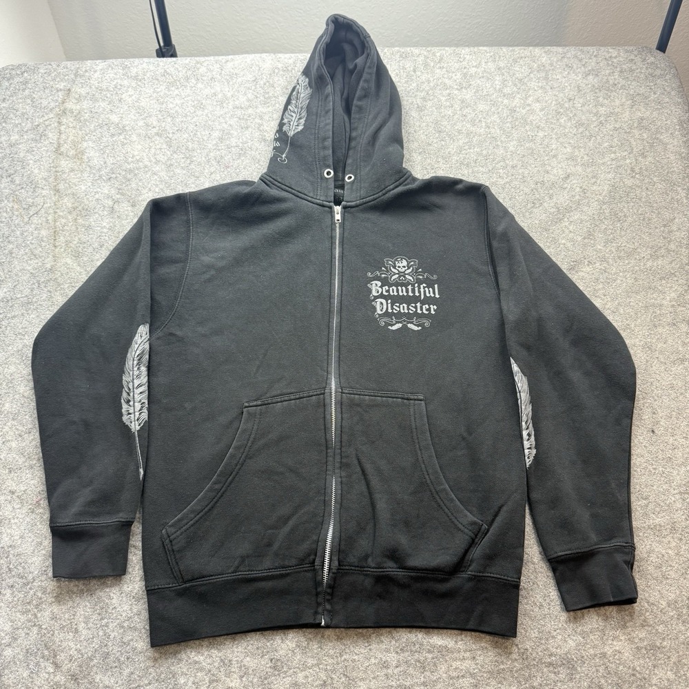Beautiful Disaster Hoodie Large Black Goth "You Don't Know My Story" Zip Up Y2K